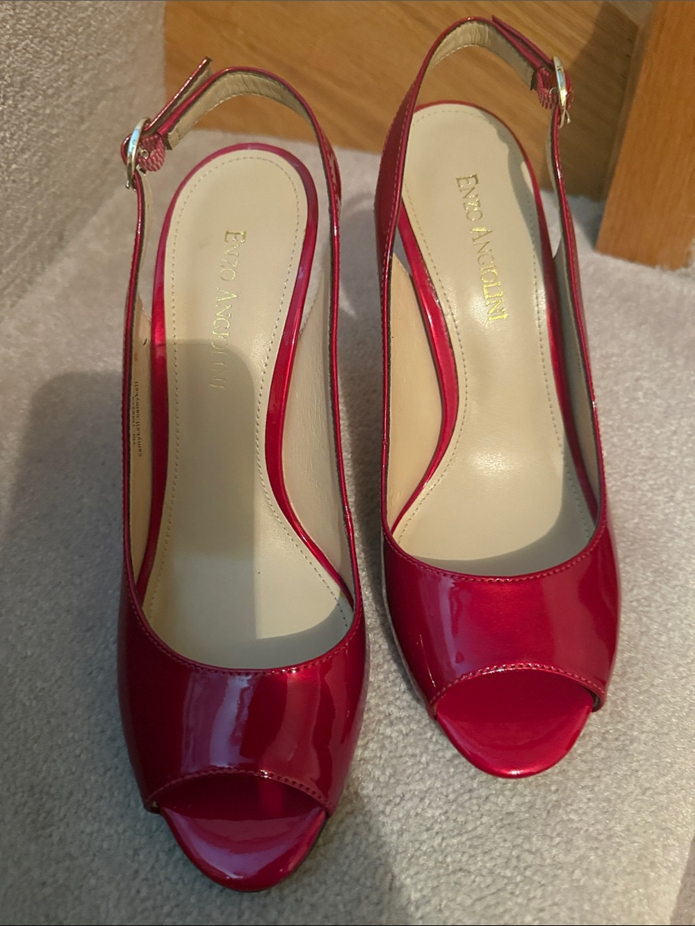 Enzo Angiolini Hot Pink Patent Peep-Toe Slingback Heels